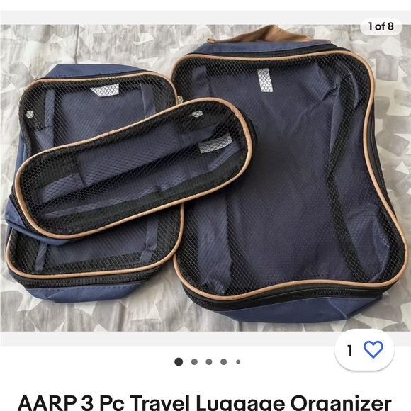 Three-piece luggage organizer, AARP, New / never used, Navy and tan, mesh - Picture 6 of 6